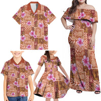 Orange Hawaii Hibiscus With Tropical Flowers Motifs Family Matching Off Shoulder Maxi Dress and Hawaiian Shirt LT14 - Polynesian Pride