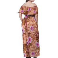 Orange Hawaii Hibiscus With Tropical Flowers Motifs Family Matching Off Shoulder Maxi Dress and Hawaiian Shirt LT14 - Polynesian Pride