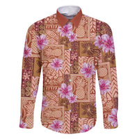 Orange Hawaii Hibiscus With Tropical Flowers Motifs Family Matching Off Shoulder Short Dress and Hawaiian Shirt LT14 Dad's Shirt - Long Sleeve Orange - Polynesian Pride
