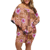 Orange Hawaii Hibiscus With Tropical Flowers Motifs Family Matching Off Shoulder Short Dress and Hawaiian Shirt LT14 Mom's Dress Orange - Polynesian Pride