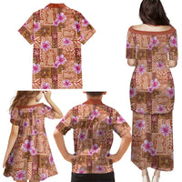 Orange Hawaii Hibiscus With Tropical Flowers Motifs Family Matching Puletasi and Hawaiian Shirt LT14 - Polynesian Pride