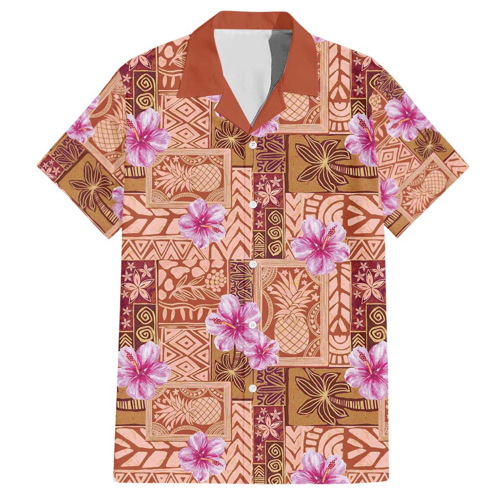 Orange Hawaii Hibiscus With Tropical Flowers Motifs Family Matching Short Sleeve Bodycon Dress and Hawaiian Shirt LT14 Dad's Shirt - Short Sleeve Orange - Polynesian Pride