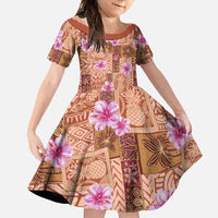 Orange Hawaii Hibiscus With Tropical Flowers Motifs Family Matching Summer Maxi Dress and Hawaiian Shirt LT14 Daughter's Dress Orange - Polynesian Pride