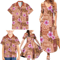 Orange Hawaii Hibiscus With Tropical Flowers Motifs Family Matching Summer Maxi Dress and Hawaiian Shirt LT14 - Polynesian Pride