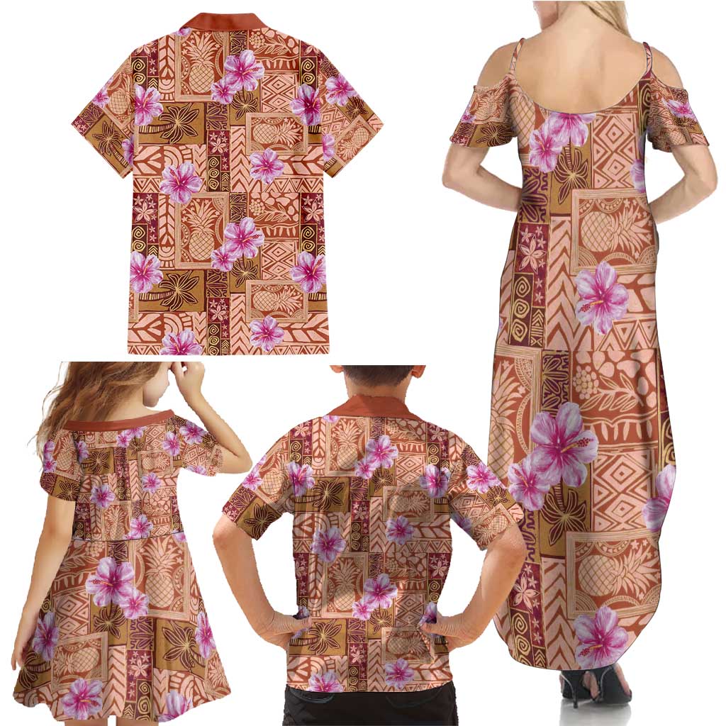 Orange Hawaii Hibiscus With Tropical Flowers Motifs Family Matching Summer Maxi Dress and Hawaiian Shirt LT14 - Polynesian Pride