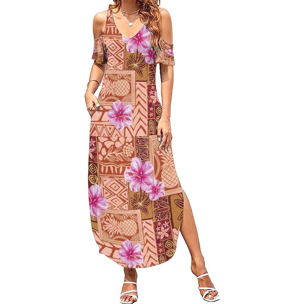 Orange Hawaii Hibiscus With Tropical Flowers Motifs Family Matching Summer Maxi Dress and Hawaiian Shirt LT14 Mom's Dress Orange - Polynesian Pride