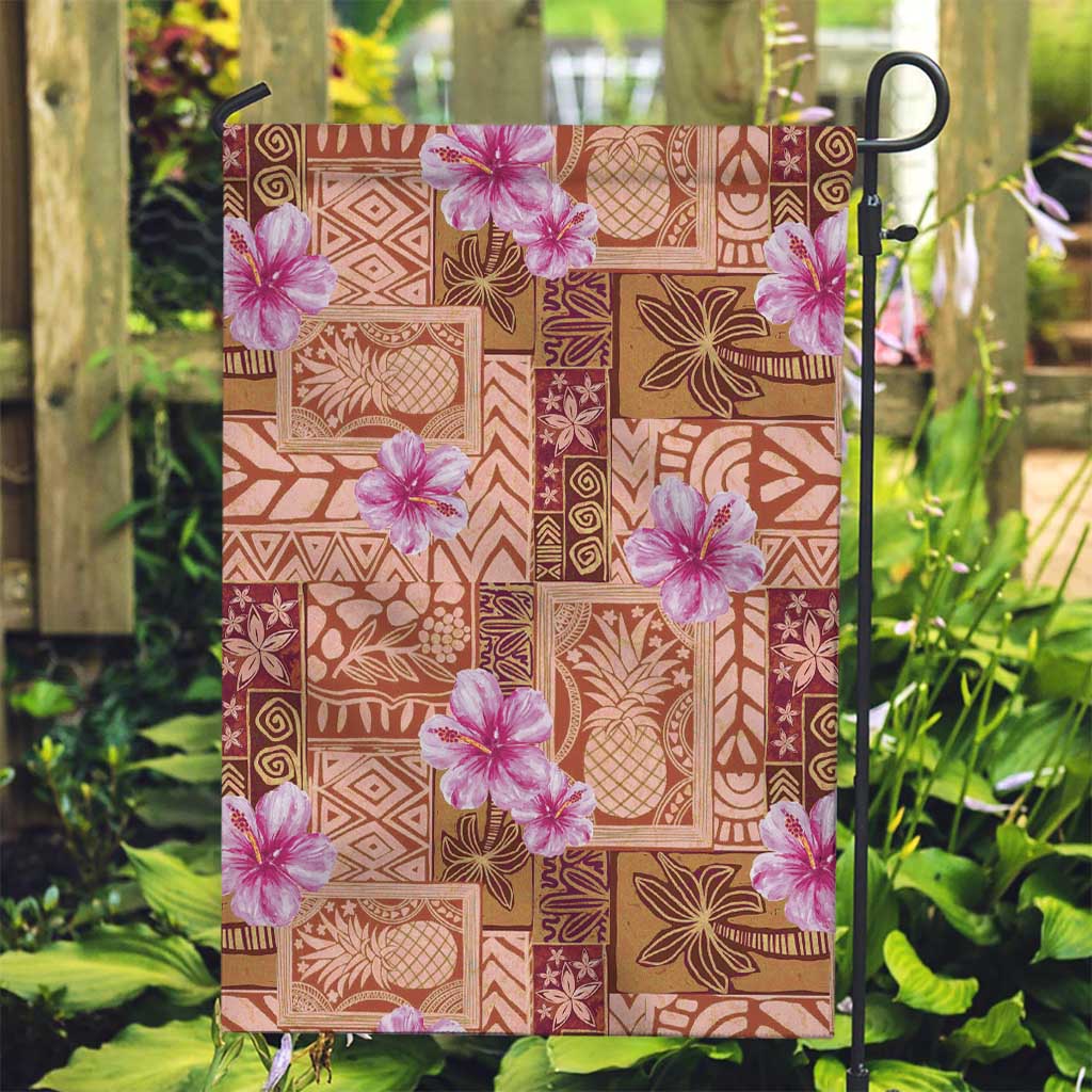 Orange Hawaii Hibiscus With Tropical Flowers Motifs Garden Flag - Polynesian Pride