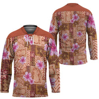 Orange Hawaii Hibiscus With Tropical Flowers Motifs Hockey Jersey - Polynesian Pride