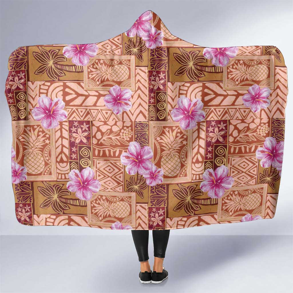 Orange Hawaii Hibiscus With Tropical Flowers Motifs Hooded Blanket LT14 One Size Orange - Polynesian Pride