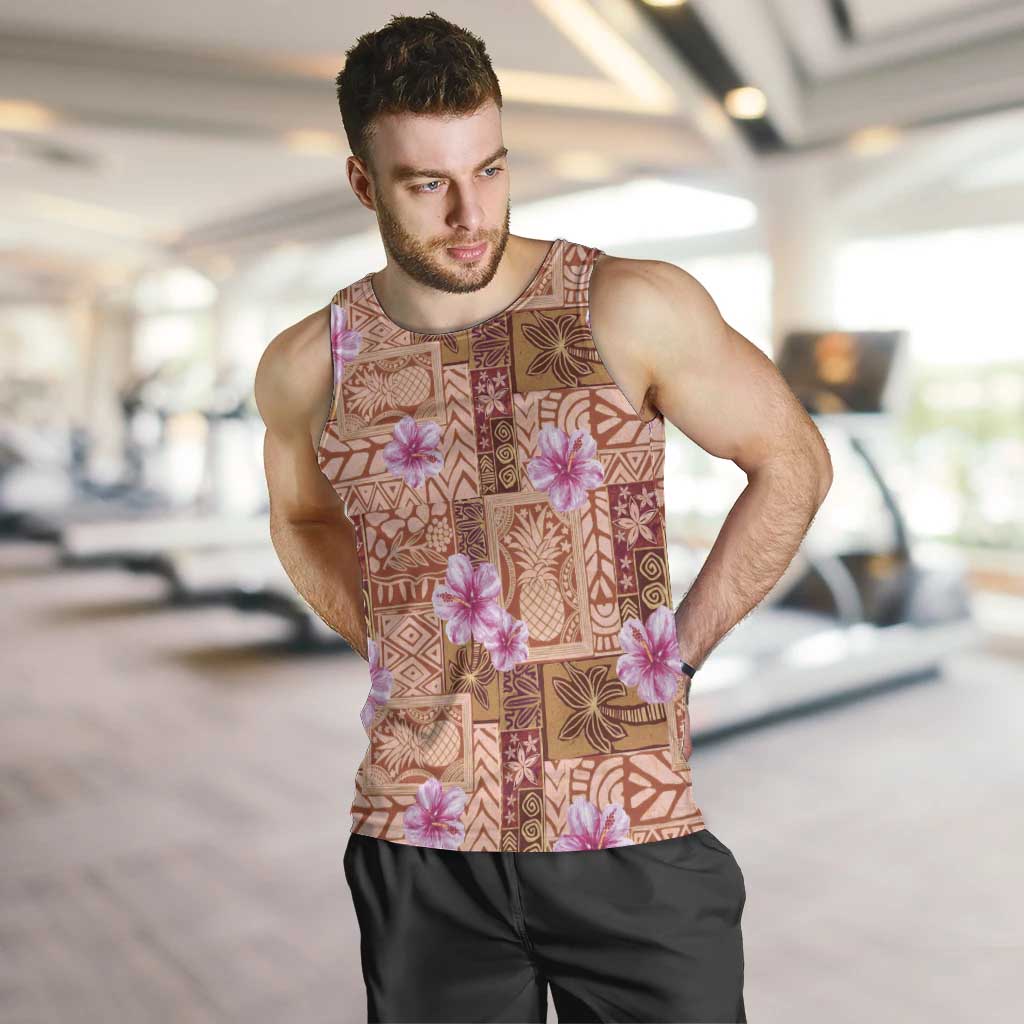 Orange Hawaii Hibiscus With Tropical Flowers Motifs Men Tank Top LT14 Orange - Polynesian Pride