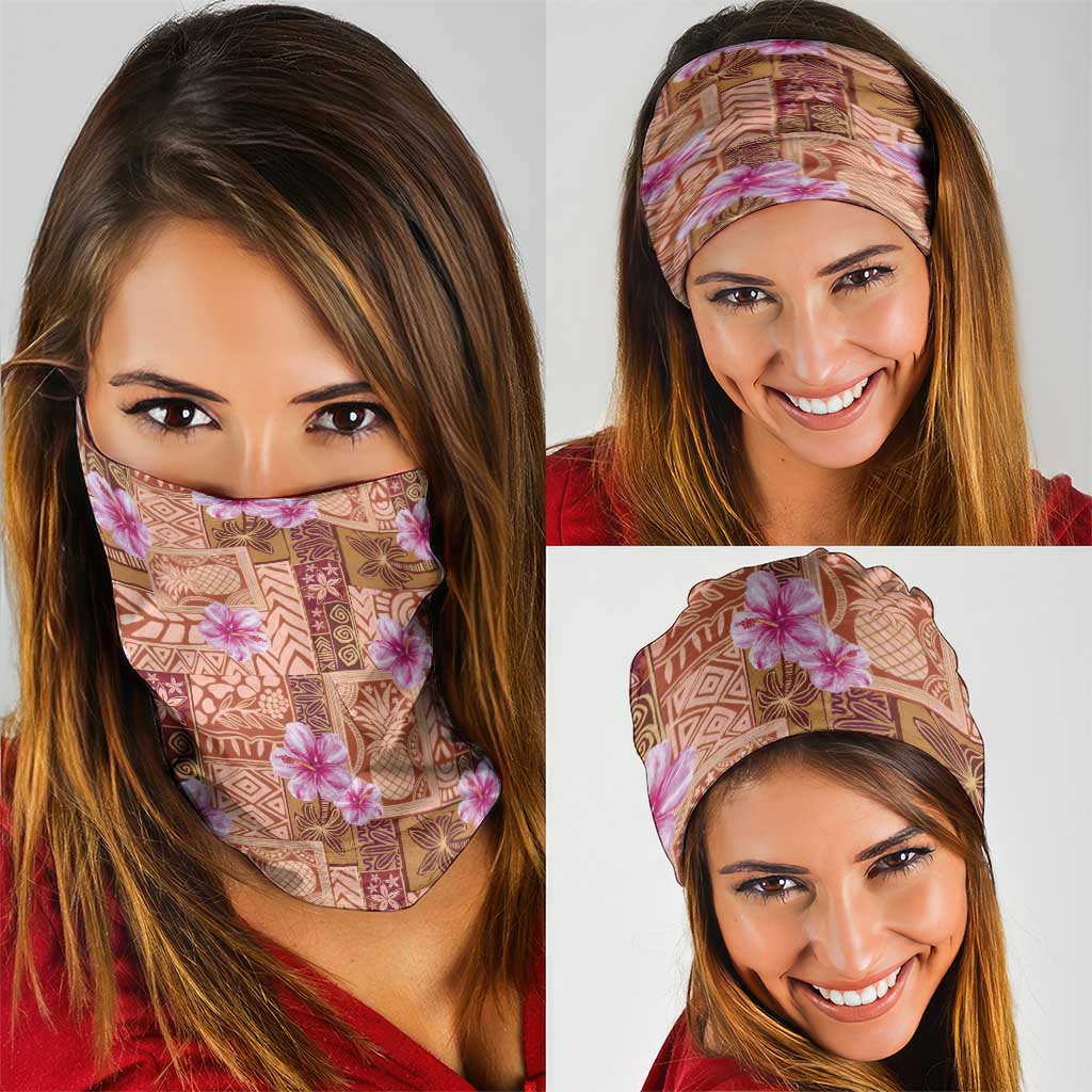 Orange Hawaii Hibiscus With Tropical Flowers Motifs Neck Gaiter - Polynesian Pride