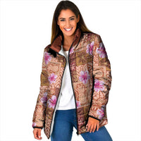 Orange Hawaii Hibiscus With Tropical Flowers Motifs Padded Jacket LT14 Women Orange - Polynesian Pride
