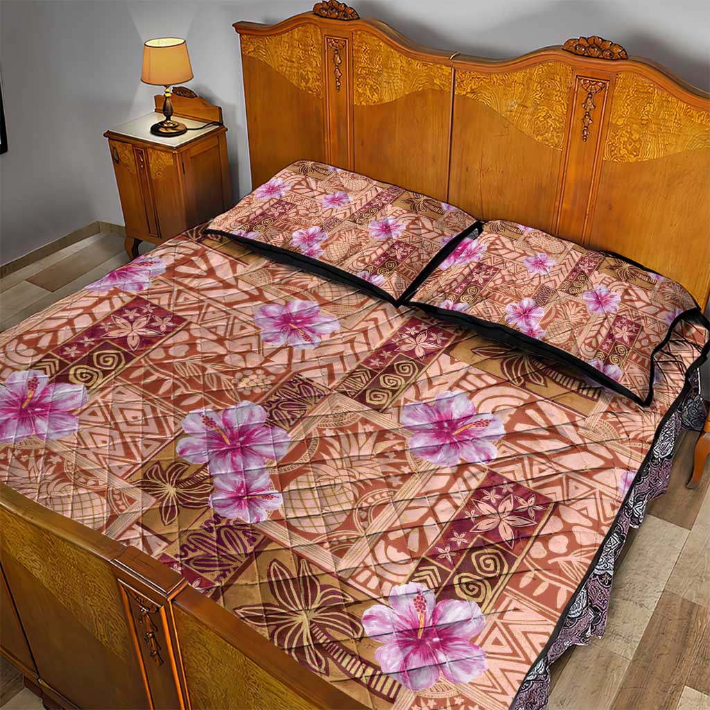 Orange Hawaii Hibiscus With Tropical Flowers Motifs Quilt Bed Set - Polynesian Pride