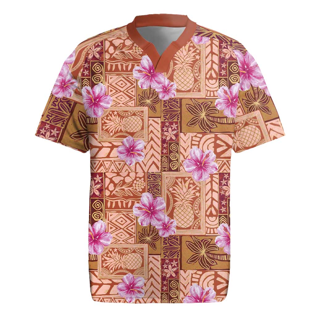 Orange Hawaii Hibiscus With Tropical Flowers Motifs Rugby Jersey LT14 Orange - Polynesian Pride