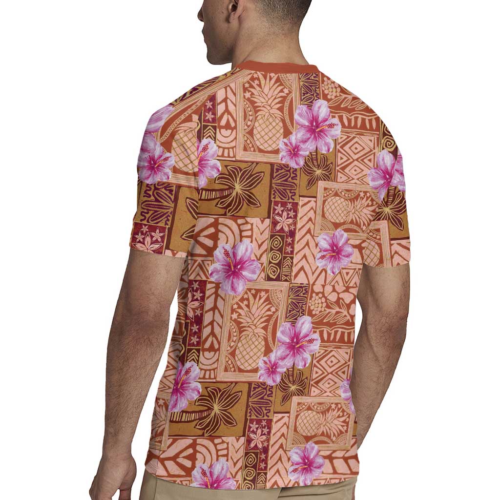 Orange Hawaii Hibiscus With Tropical Flowers Motifs Rugby Jersey LT14 - Polynesian Pride