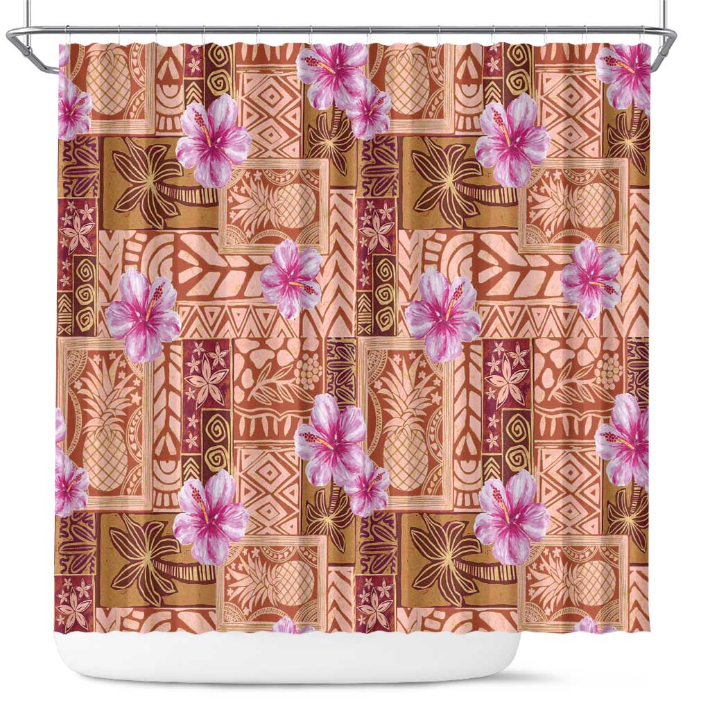 Orange Hawaii Hibiscus With Tropical Flowers Motifs Shower Curtain LT14 Orange - Polynesian Pride