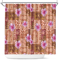 Orange Hawaii Hibiscus With Tropical Flowers Motifs Shower Curtain LT14 Orange - Polynesian Pride
