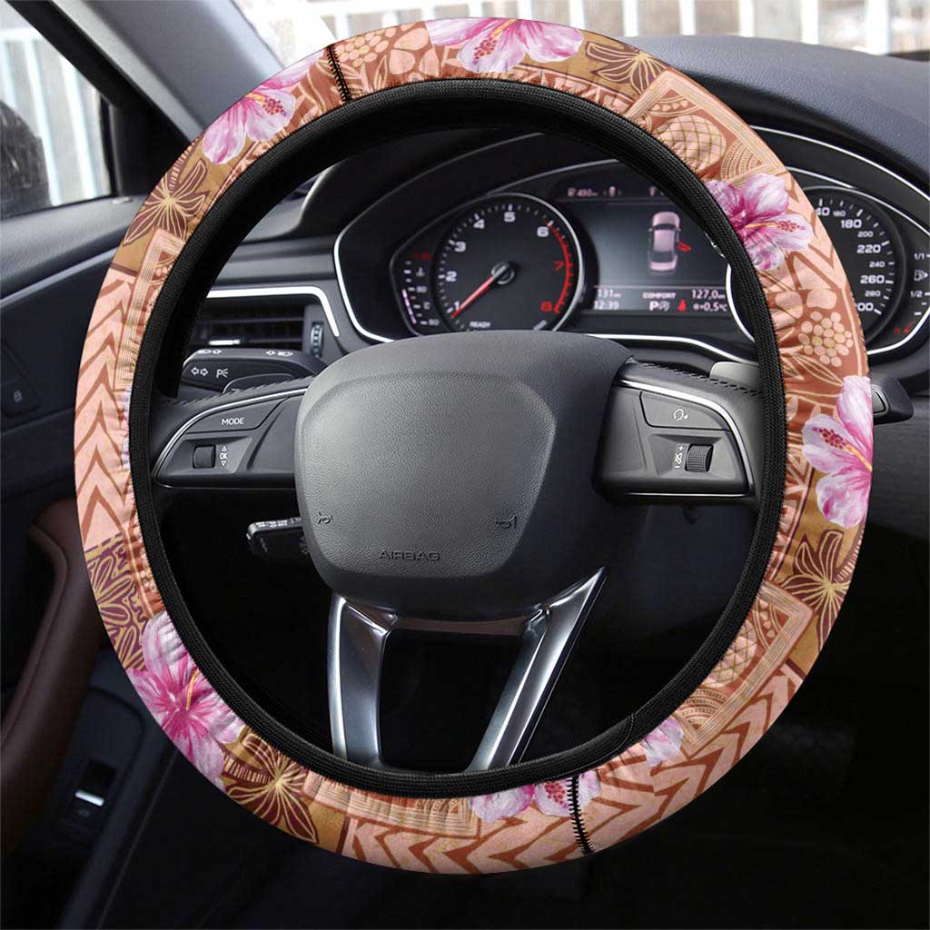 Orange Hawaii Hibiscus With Tropical Flowers Motifs Steering Wheel Cover LT14 - Polynesian Pride
