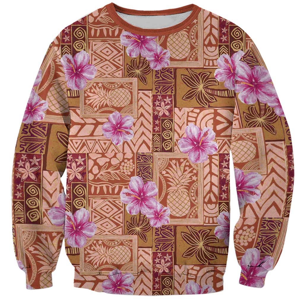 Orange Hawaii Hibiscus With Tropical Flowers Motifs Sweatshirt LT14 Unisex Orange - Polynesian Pride