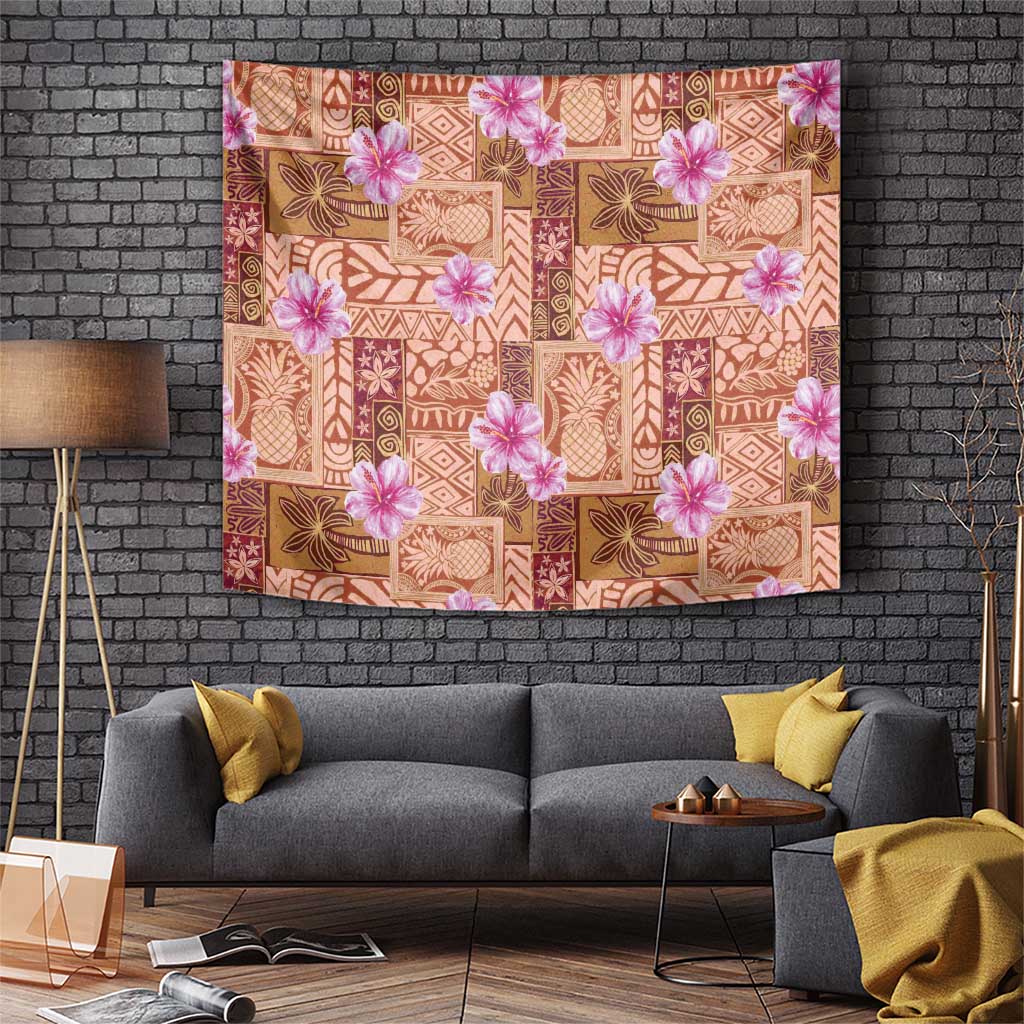 Orange Hawaii Hibiscus With Tropical Flowers Motifs Tapestry LT14 Orange - Polynesian Pride