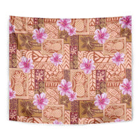 Orange Hawaii Hibiscus With Tropical Flowers Motifs Tapestry - Polynesian Pride