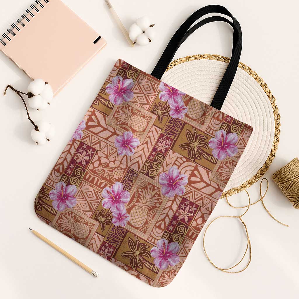 Orange Hawaii Hibiscus With Tropical Flowers Motifs Tote Bag - Polynesian Pride