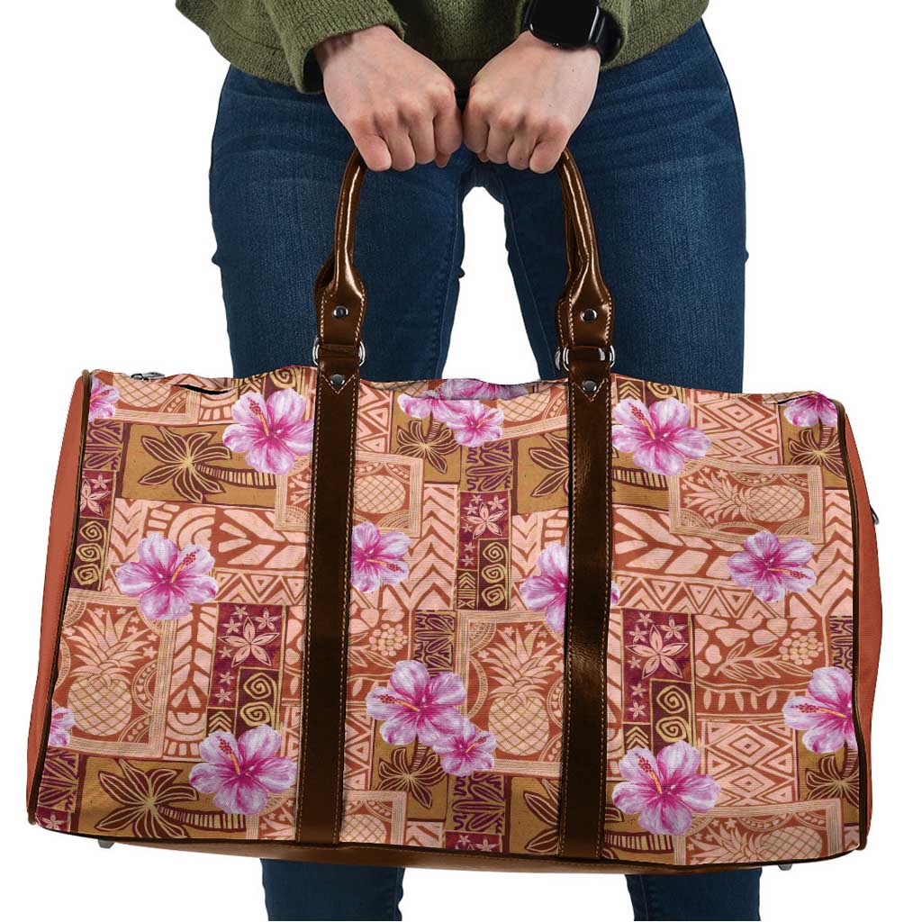 Orange Hawaii Hibiscus With Tropical Flowers Motifs Travel Bag - Polynesian Pride