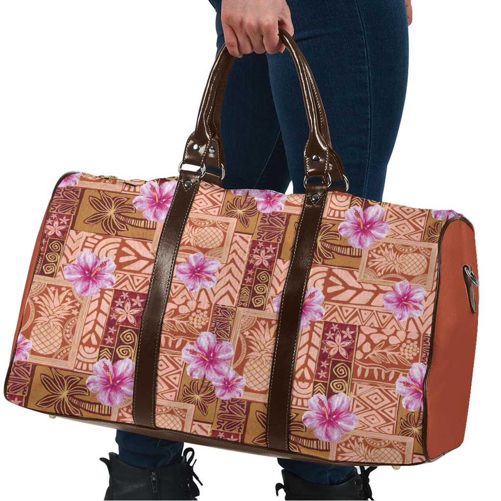Orange Hawaii Hibiscus With Tropical Flowers Motifs Travel Bag - Polynesian Pride