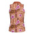 Orange Hawaii Hibiscus With Tropical Flowers Motifs Women Sleeveless Polo Shirt - Polynesian Pride