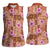 Orange Hawaii Hibiscus With Tropical Flowers Motifs Women Sleeveless Polo Shirt - Polynesian Pride