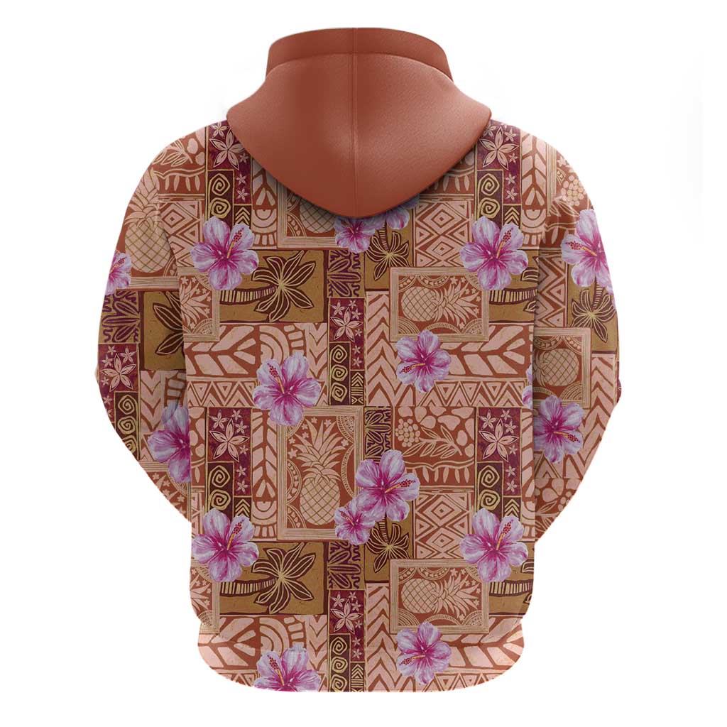 Orange Hawaii Hibiscus With Tropical Flowers Motifs Zip Hoodie LT14 - Polynesian Pride