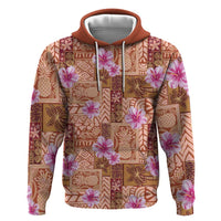 Orange Hawaii Hibiscus With Tropical Flowers Motifs Zip Hoodie LT14 Pullover Hoodie Orange - Polynesian Pride