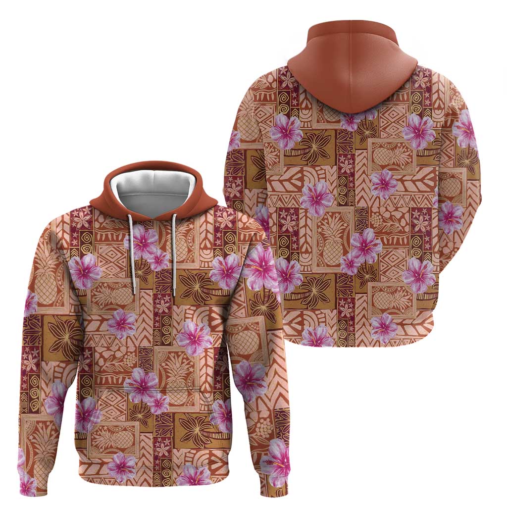 Orange Hawaii Hibiscus With Tropical Flowers Motifs Zip Hoodie LT14 - Polynesian Pride
