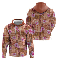 Orange Hawaii Hibiscus With Tropical Flowers Motifs Zip Hoodie LT14 - Polynesian Pride