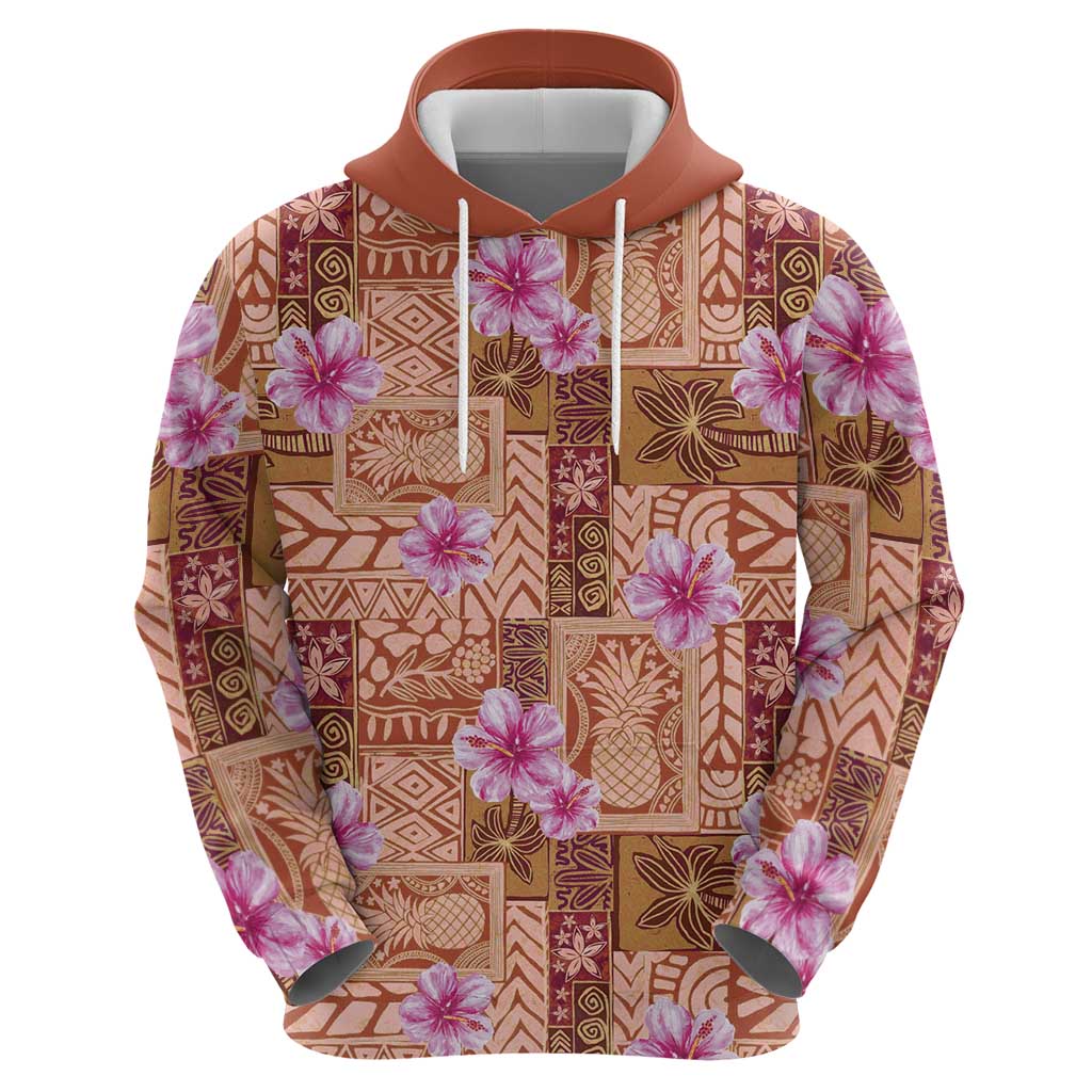 Orange Hawaii Hibiscus With Tropical Flowers Motifs Zip Hoodie LT14 - Polynesian Pride
