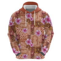 Orange Hawaii Hibiscus With Tropical Flowers Motifs Zip Hoodie LT14 - Polynesian Pride