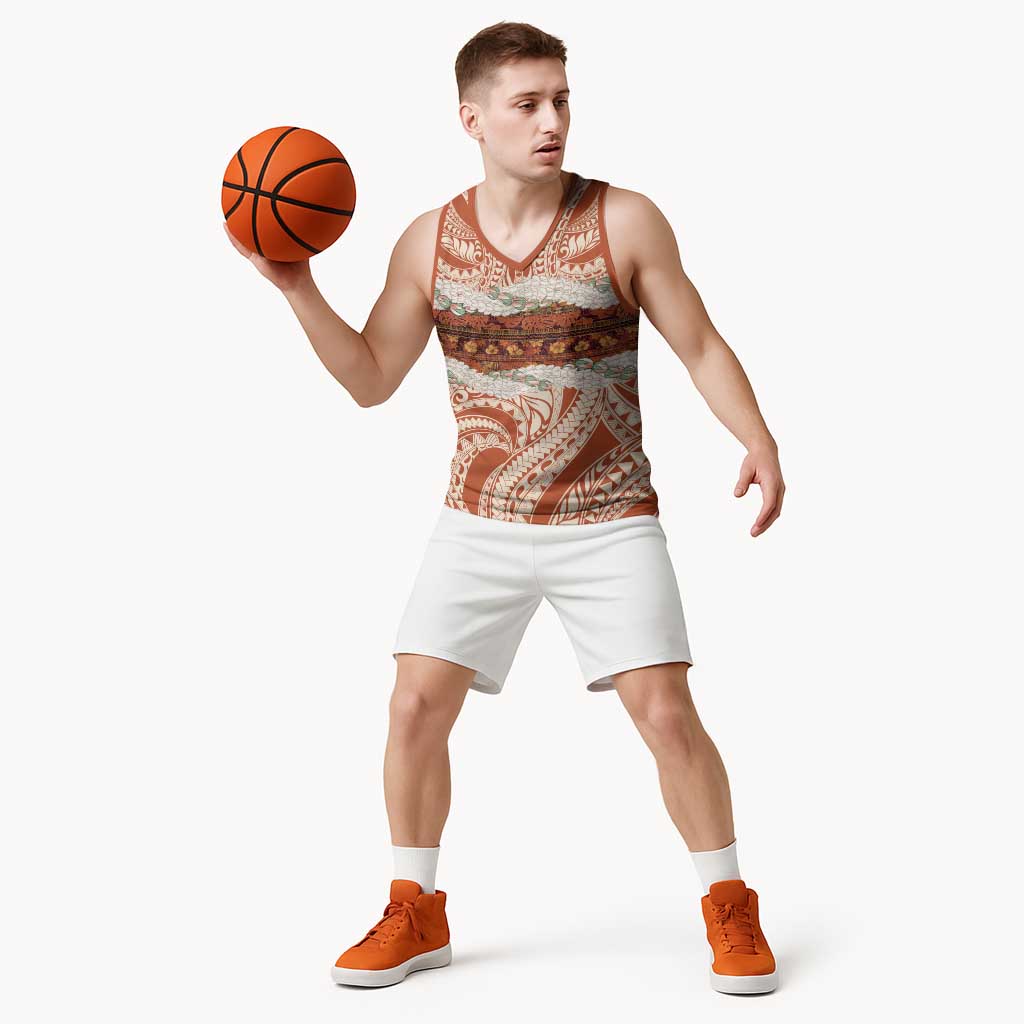 Aloha Hawaii Mikioi Lei Basketball Jersey Beige Tropical Flower Pattern - Polynesian Pride