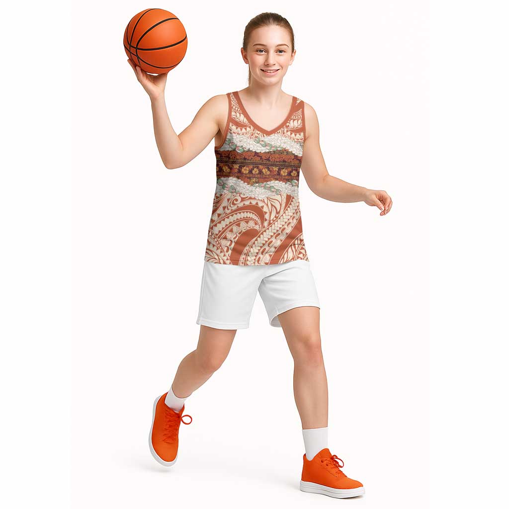 Aloha Hawaii Mikioi Lei Basketball Jersey Beige Tropical Flower Pattern - Polynesian Pride