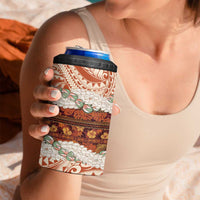 Aloha Hawaii Mikioi Lei 4 in 1 Can Cooler Tumbler Beige Tropical Flower Pattern - Polynesian Pride