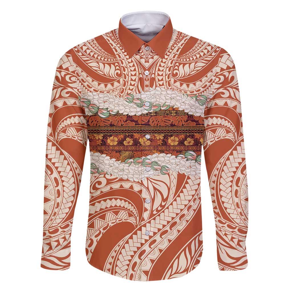 Aloha Hawaii Mikioi Lei Family Matching Long Sleeve Bodycon Dress and Hawaiian Shirt Beige Tropical Flower Pattern LT14 Dad's Shirt - Long Sleeve Beige - Polynesian Pride