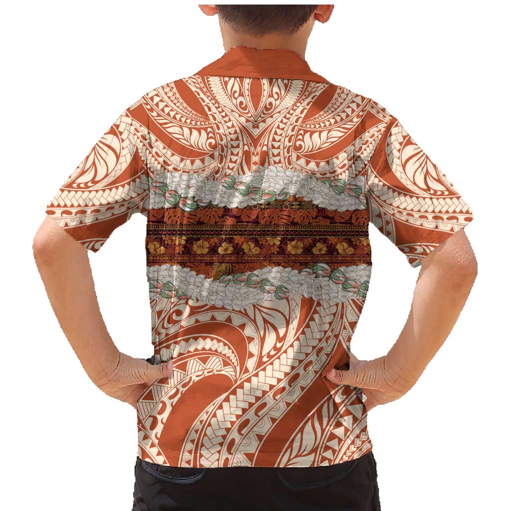 Aloha Hawaii Mikioi Lei Family Matching Mermaid Dress and Hawaiian Shirt Beige Tropical Flower Pattern LT14 - Polynesian Pride