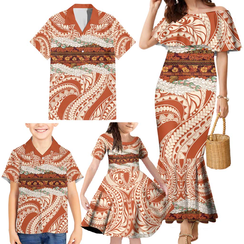 Aloha Hawaii Mikioi Lei Family Matching Mermaid Dress and Hawaiian Shirt Beige Tropical Flower Pattern LT14 - Polynesian Pride