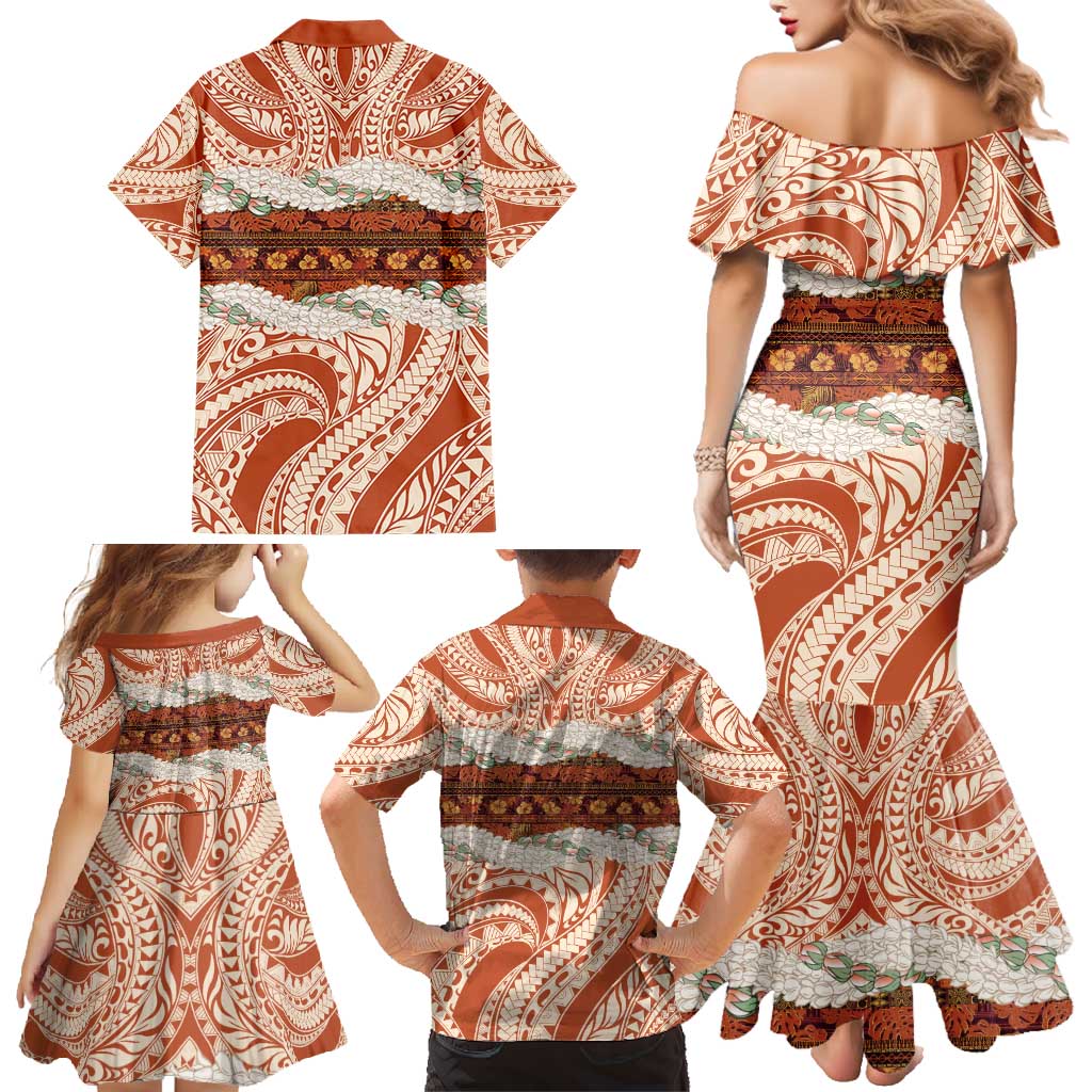 Aloha Hawaii Mikioi Lei Family Matching Mermaid Dress and Hawaiian Shirt Beige Tropical Flower Pattern LT14 - Polynesian Pride
