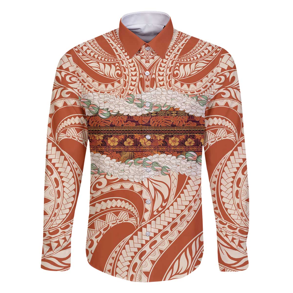 Aloha Hawaii Mikioi Lei Family Matching Off The Shoulder Long Sleeve Dress and Hawaiian Shirt Beige Tropical Flower Pattern LT14 Dad's Shirt - Long Sleeve Beige - Polynesian Pride
