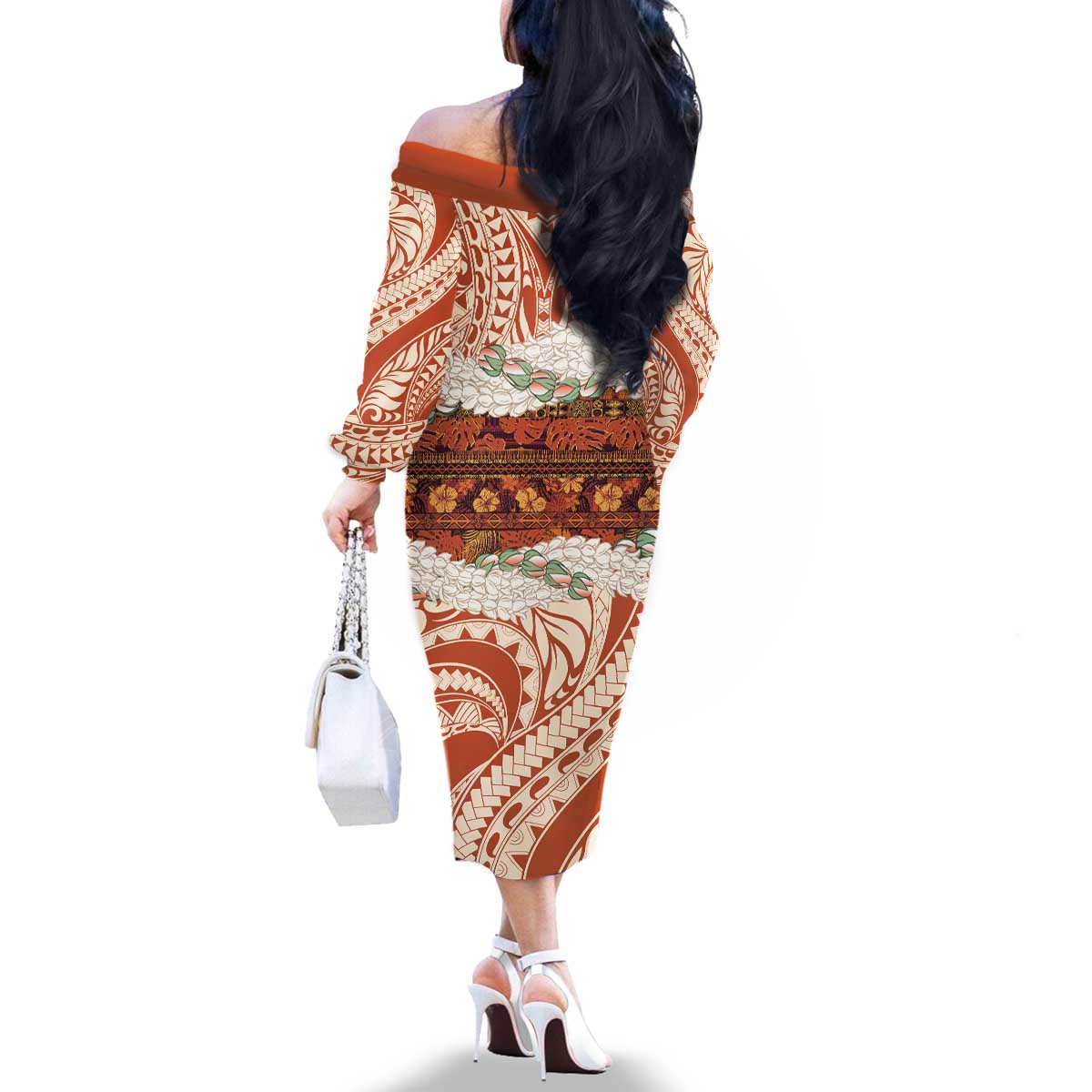 Aloha Hawaii Mikioi Lei Family Matching Off The Shoulder Long Sleeve Dress and Hawaiian Shirt Beige Tropical Flower Pattern LT14 - Polynesian Pride