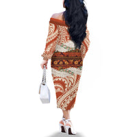 Aloha Hawaii Mikioi Lei Family Matching Off The Shoulder Long Sleeve Dress and Hawaiian Shirt Beige Tropical Flower Pattern LT14 - Polynesian Pride
