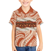 Aloha Hawaii Mikioi Lei Family Matching Off The Shoulder Long Sleeve Dress and Hawaiian Shirt Beige Tropical Flower Pattern LT14 Son's Shirt Beige - Polynesian Pride