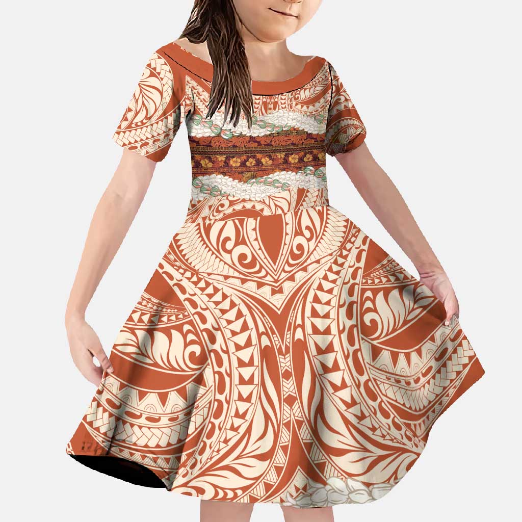 Aloha Hawaii Mikioi Lei Family Matching Off Shoulder Maxi Dress and Hawaiian Shirt Beige Tropical Flower Pattern - Polynesian Pride