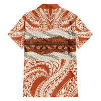 Aloha Hawaii Mikioi Lei Family Matching Off Shoulder Maxi Dress and Hawaiian Shirt Beige Tropical Flower Pattern - Polynesian Pride