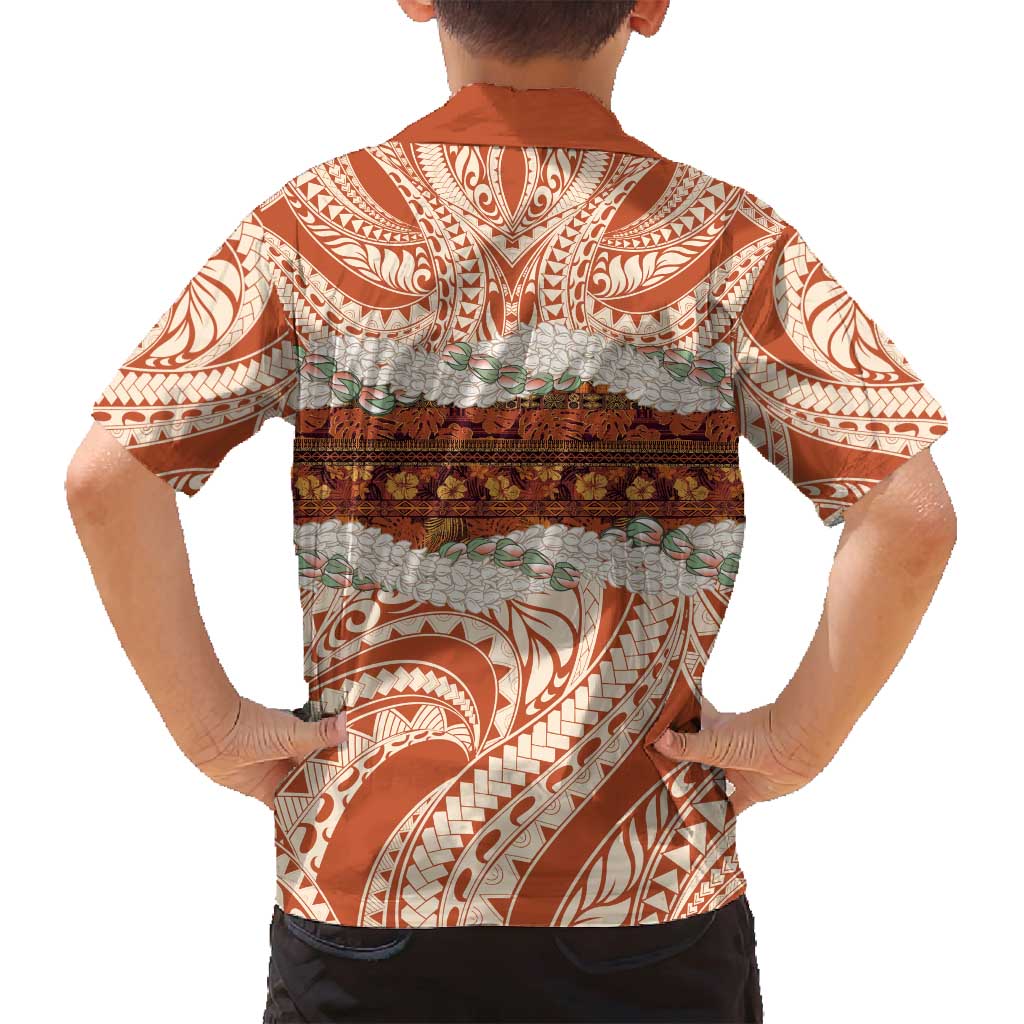 Aloha Hawaii Mikioi Lei Family Matching Off Shoulder Short Dress and Hawaiian Shirt Beige Tropical Flower Pattern - Polynesian Pride